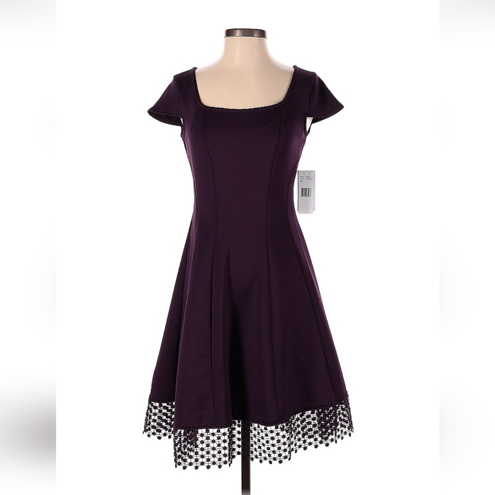 Donna Ricco Purple Dress with Lace Hem